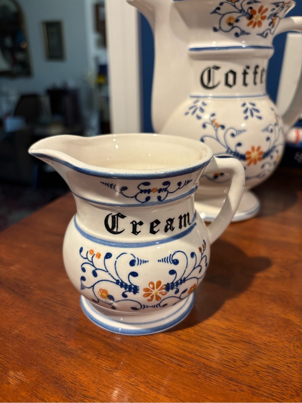 Royal Sealy Ceramic Coffee Sugar Cream Set - Blue & Orange Floral - Picture 5 of 6